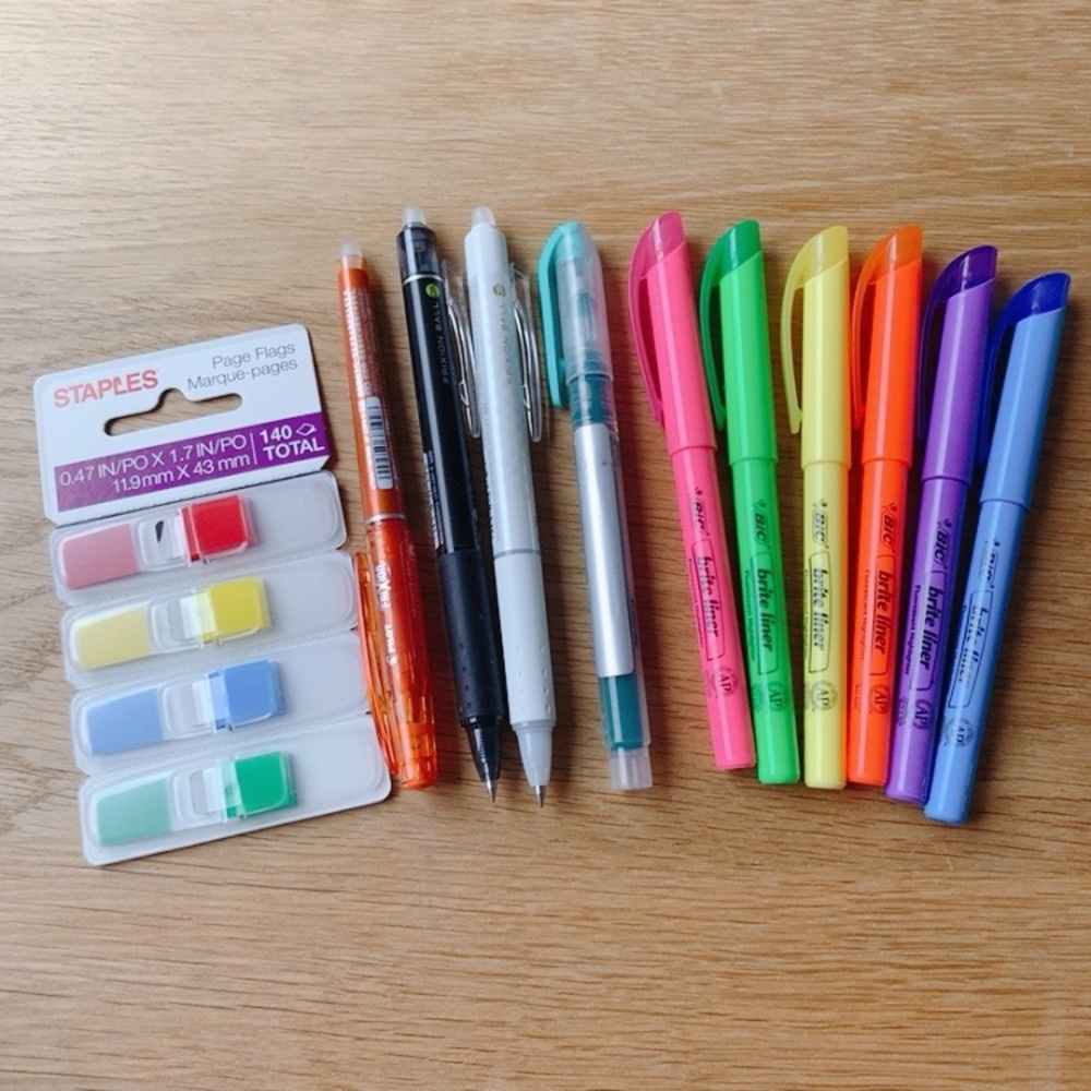 Pilot FriXion Ball Clicker Pen, Big Fluorescent Pen, staple page flags